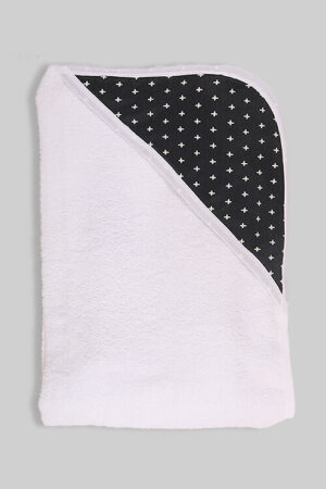 Hooded Towel Black Plus Print - 100% Cotton