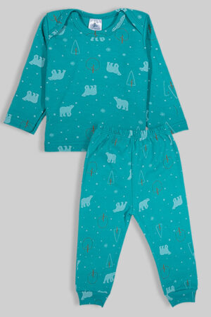 Pajama Set - Turquoise with Bears - 100% Flannelette Cotton
